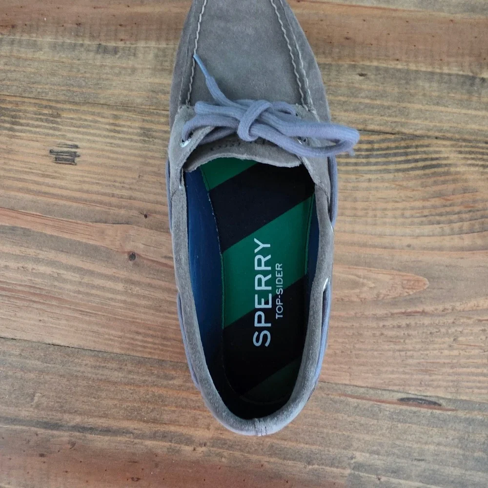 Sperry Mens Leeward 2-Eye Boat Shoe Grey Suede Loafer STS19908 Size 7M